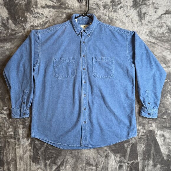 L.L. Bean Men's Chamois Cloth Shirt Button Up Blue Long Sleeve Size Large Tall - Picture 1 of 7